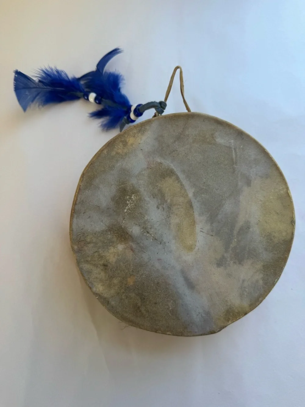 Vintage 1990s Native American Hand Painted Rawhide Drum Artist Signed Decorative